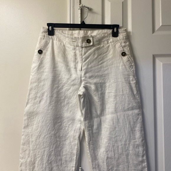 White Lenin, low rise, wide leg pants - Picture 1 of 5